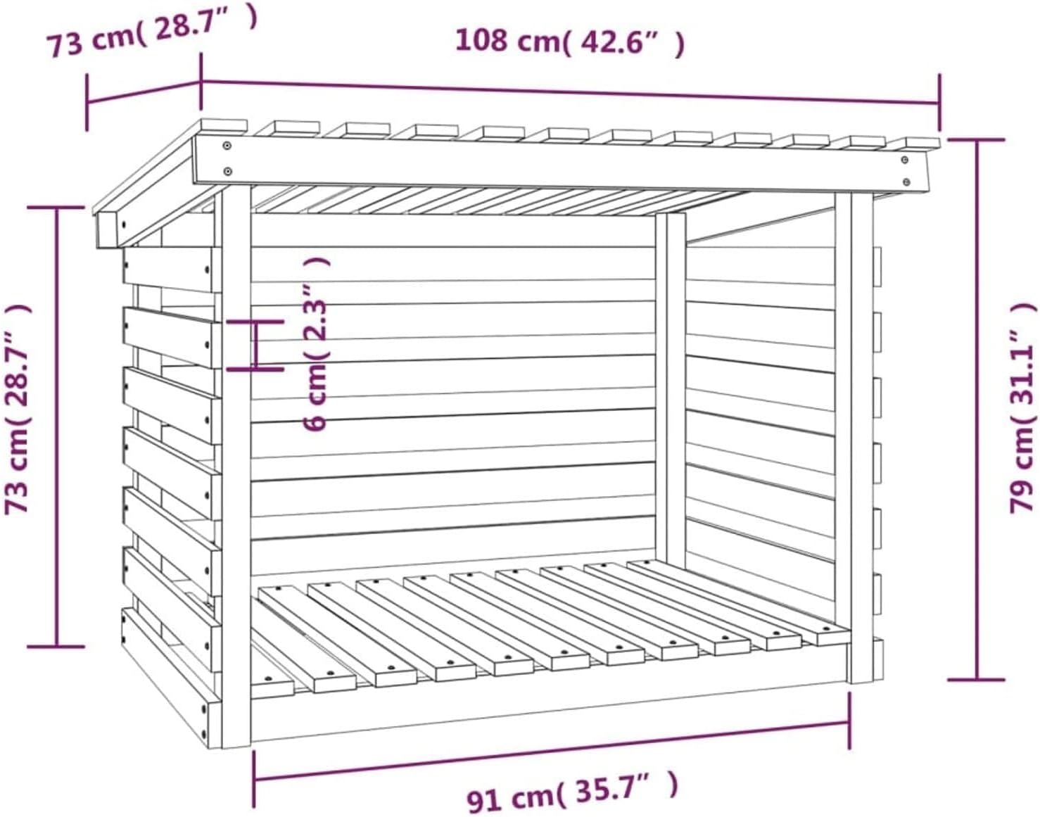 Firewood Rack 108x73x79 cm Solid Wood Pine, Firewood Log Rack, Firewood Storage Rack Shelf, Ventilation Metal Log Store Holder for Outdoor Indoor Wood Stand Set Log Rack