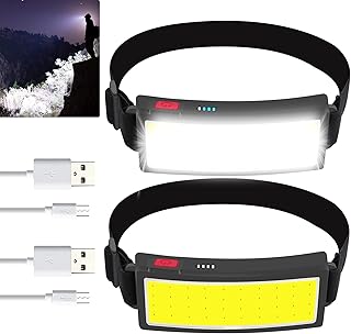 Rechargeable Headlamp Flashlight, 5000 Lumen Wide Beam Led Headlamp, 3 Lighting Modes, Lightweight Waterproof Light Bar Headlamp, Suitable for Outdoor, Running, Fishing, Camping (2 Packs)