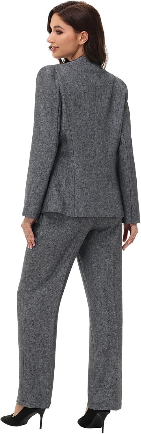 Lamgool Womens Pant Suit 2 Pieces Business Casual Outfits Lady's Blazer Jacket and Pants Set for Work - Image 5