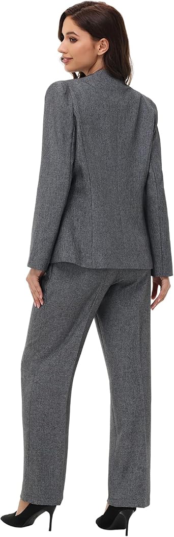 Lamgool Womens Pant Suit 2 Pieces Business Casual Outfits Lady's Blazer Jacket and Pants Set for Work