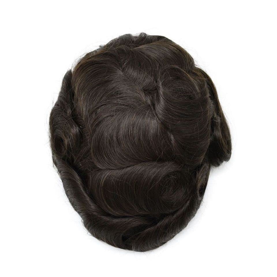 Miniatura 2 de hairpr Prótesis de cabello masculino 0.002-0.003 in sin nudos V-loop PU Toupee Hombres Pelucas duraderas para hombres Sistema de cabello 100% humano