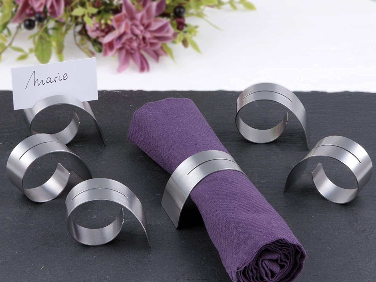 texpot Pack of 6 Napkin Rings with Slotted Stainless Steel Diameter 4.2 to 6-5 cm, Width 1.8 to 3.6 cm, Silver - Image 2