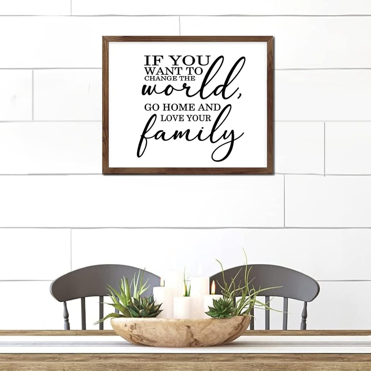 16x20in Wood Sign with Inspirational Quotes if You Want to Change the World Rustic Chic Style Hang Apricot Frame Wooden Plaque for Cottage Shelf Garden Yard Farmhouse Porch Cafe Bar Wall Decor