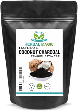 Herbal Magic Activated Coconut Charcoal Powder Food Grade Quality Excellent Detoxifying, Cleansing Properties Naturally Supports Skin, Body Care & Oral Care,UKAS LAB Tested in THE UK-100g