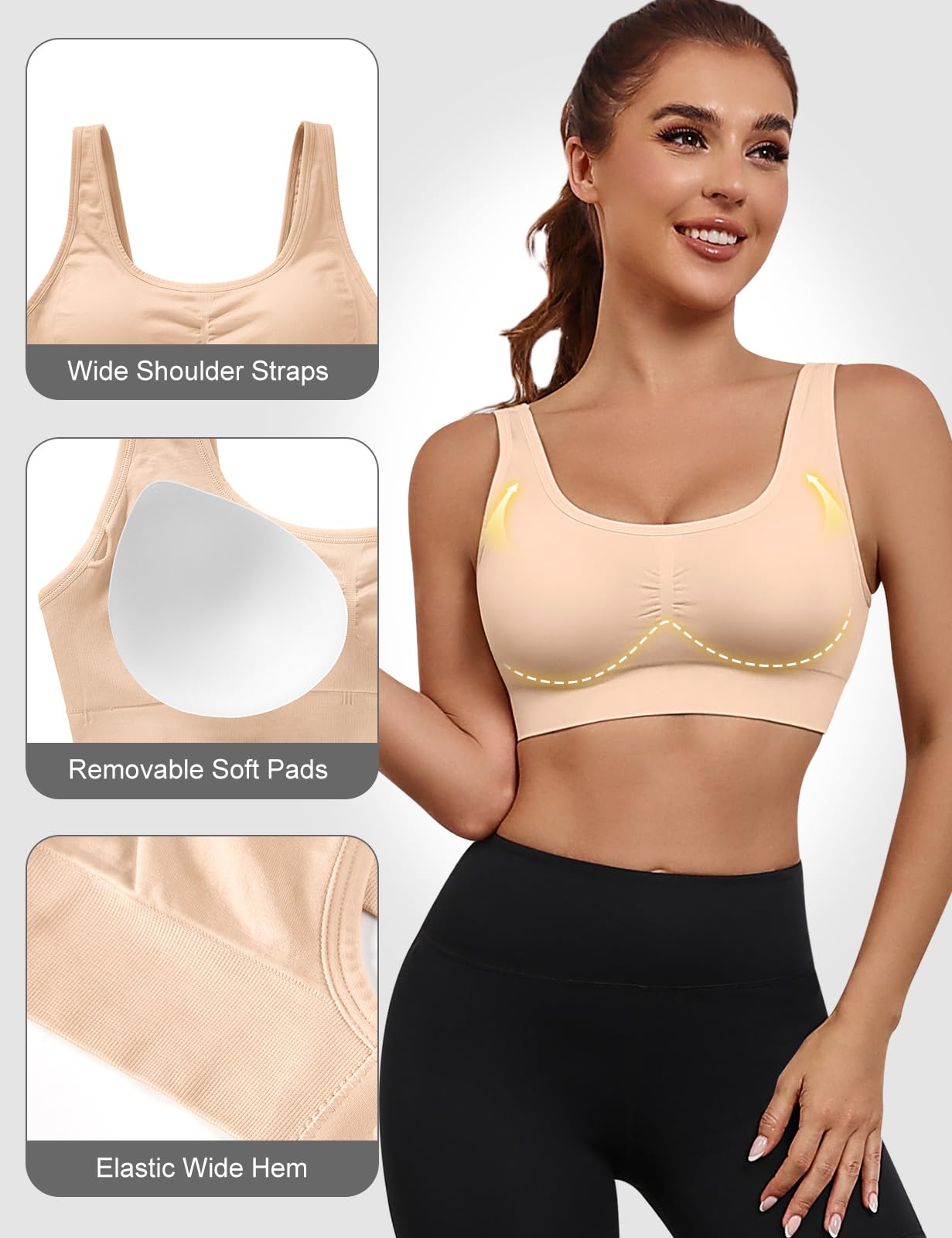 UMIPUBO Sujetador Deportivo Mujer Sujetadores Deportivos sin Aros Bajo Impacto Yoga Gimnasio Sports Bra Tops Corto con Almohadillas Extraíbles para Mujeres Espalda Descubierta Brasier