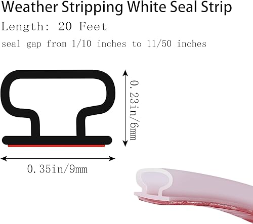 Miniatura 2 de Burlete de goma para puerta, parte trasera autoadhesiva en forma de D, para aislamiento de marco de puerta, fácil de cortar a tamaño (20 pies,