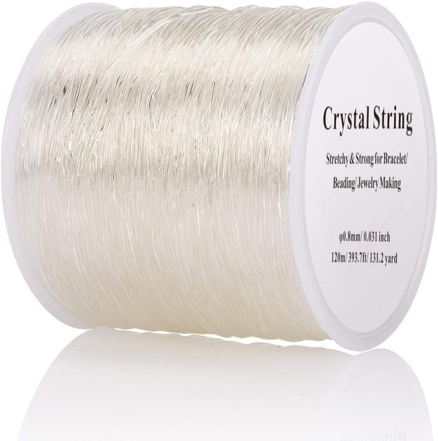 0.8mm Elastic String, 393.7ft Clear Crystal Stretch Cord Clay Beads String for Bracelet Handcrafts Necklace Jewelry Making