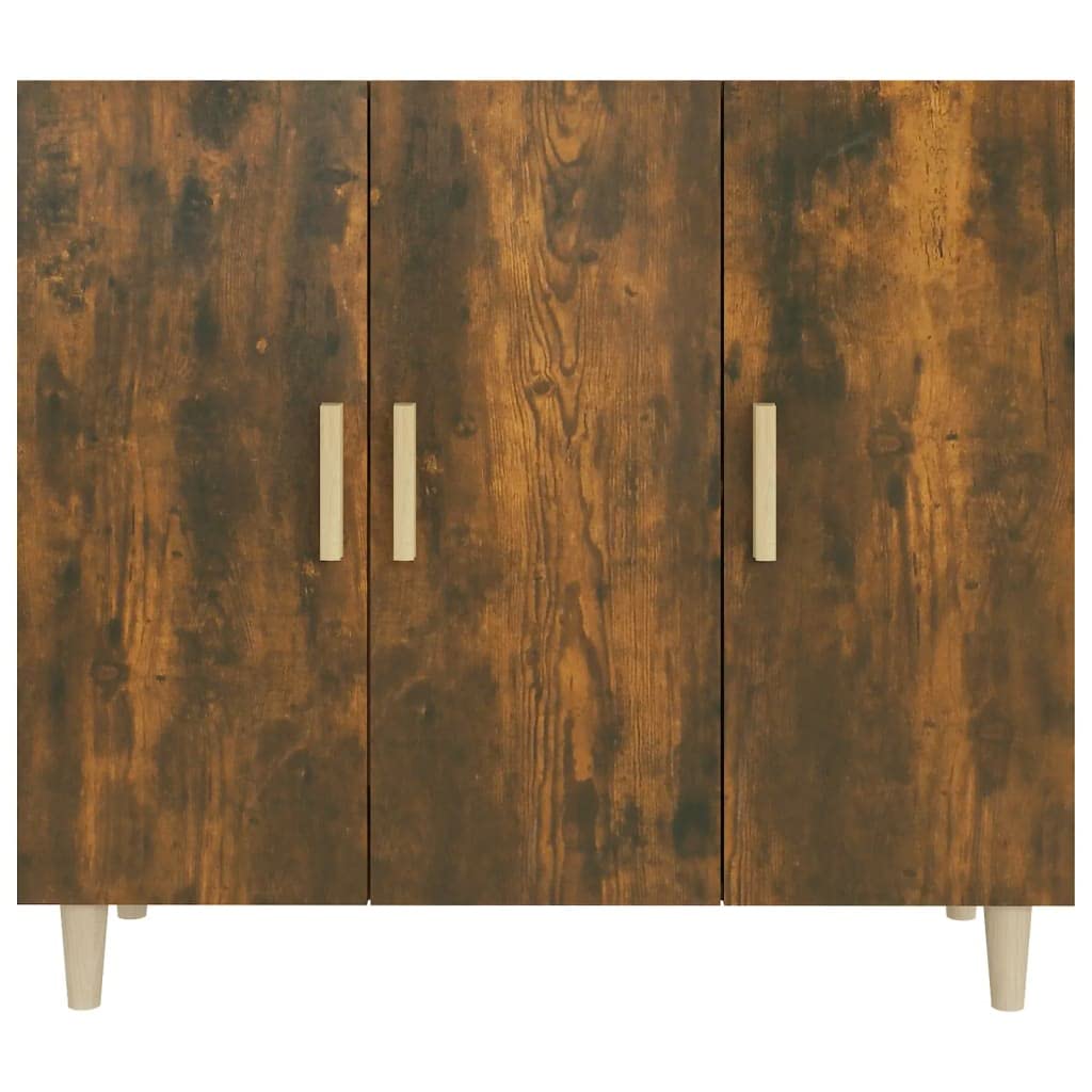 Générique Klasyczny bufet wędzony dąb 90 x 34 x 80 cm, mebel do salonu z drewna inżynieryjnego z 3 drzwiami, duża przestrzeń do przechowywania do uporządkowania codziennych niezbędników.