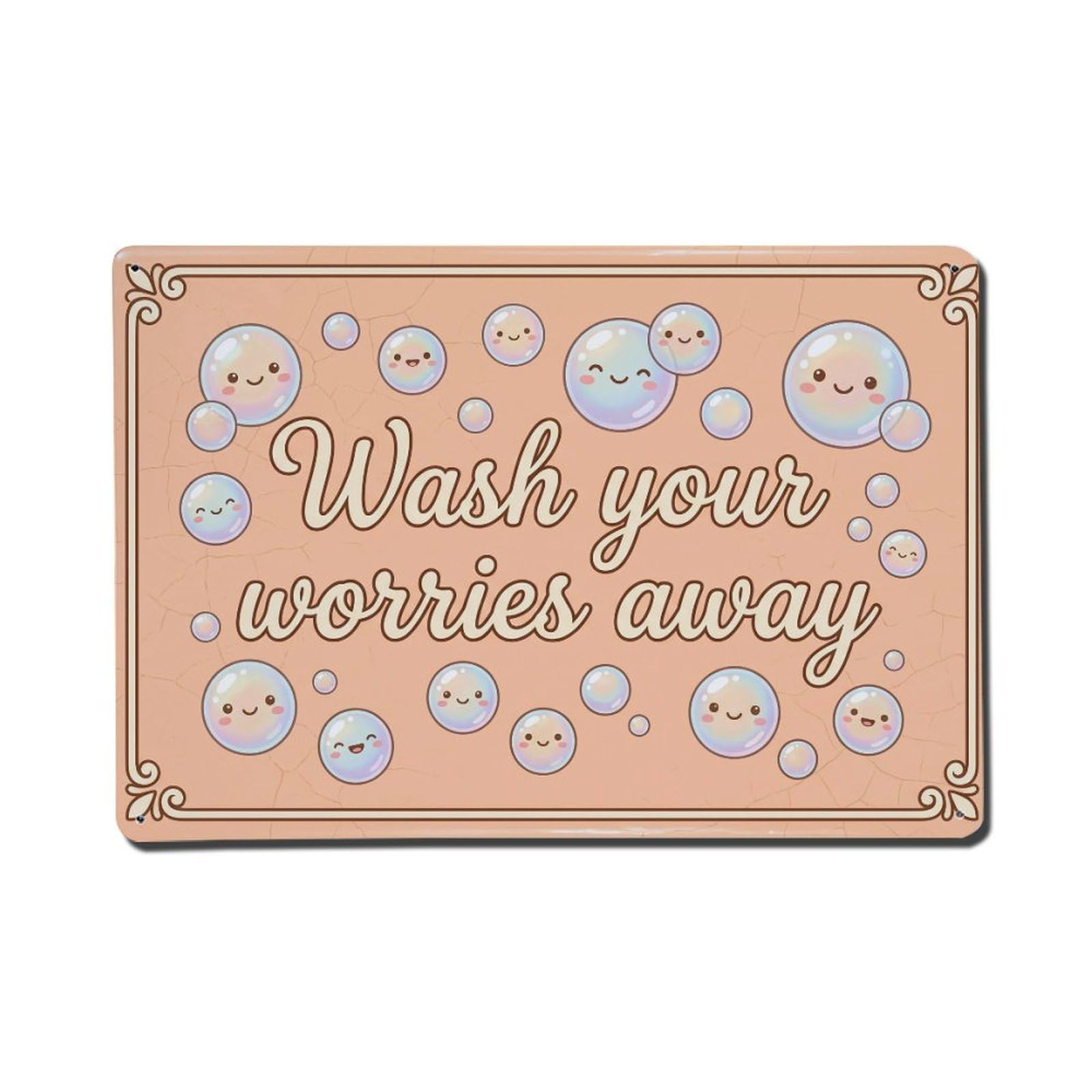 Olhnbad Style Wash Your Worries Away Hand Washing Quote Cartoon Metal Tin Sign