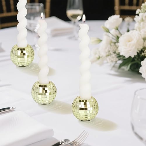 Miniatura 7 de Vixdonos Juego de 3 portavelas redondos de mosaico de cerámica a granel para velas cónicas, color dorado