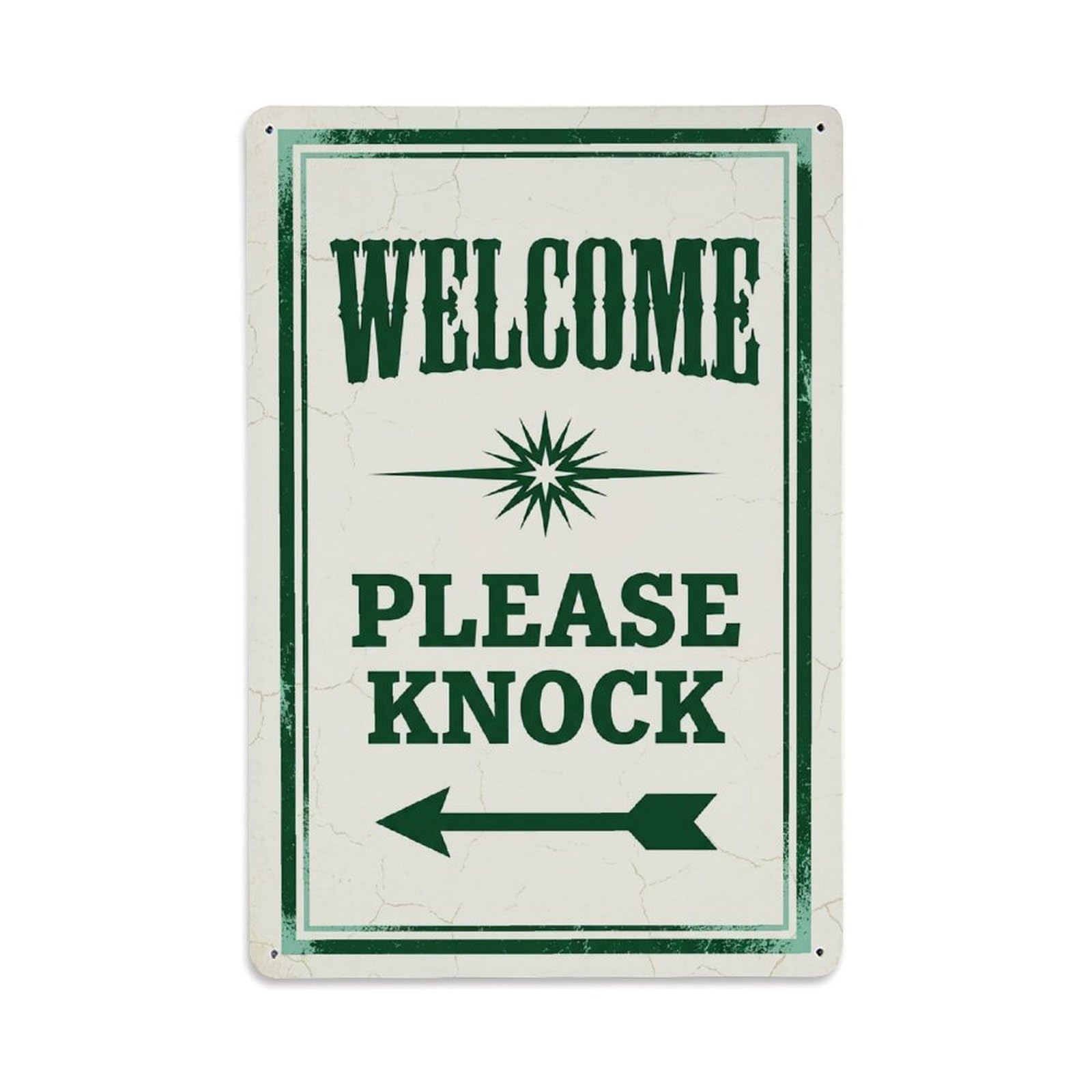 Vintage Welcome Please Knock Arrow Star Metal Tin Sign