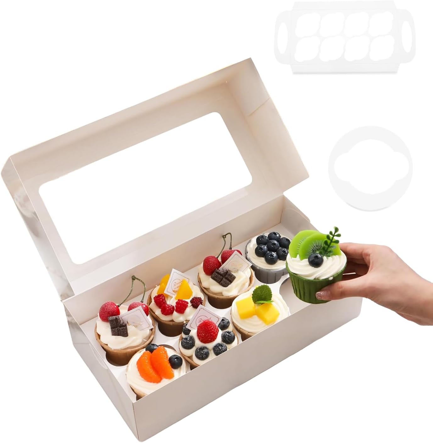 15 White Cupcake Boxes 8 Count with Window and Inserts, Cupcake Containers, Cupcake Boxes for Cupcakes, Muffins