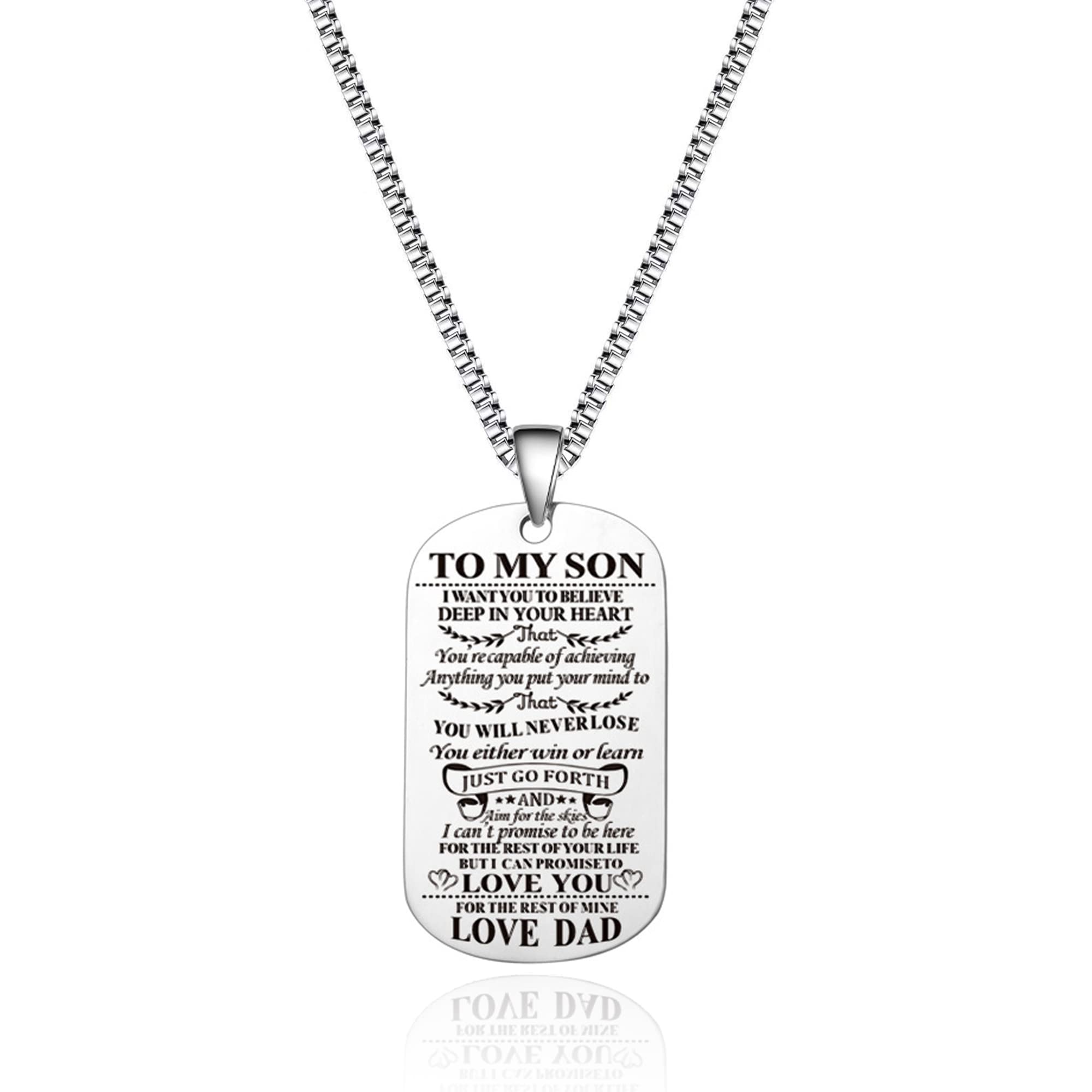 JstudTo My Son Necklace from Dad Mom Never Forget How Much I Love You Birthday Christmas Gifts Dog Tag Necklace