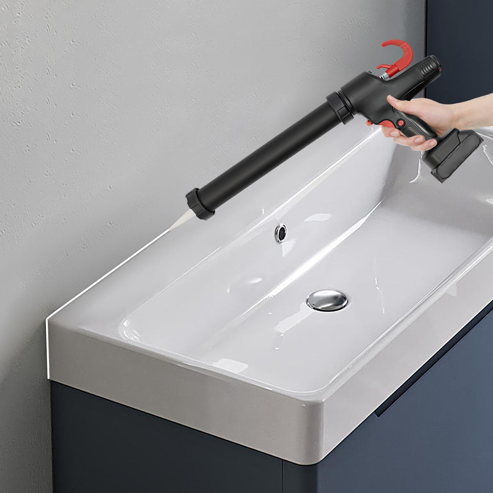 Elektryczny pistolet uszczelniający z ciągiem 8000N, 6 ustawień prędkości, zawiera 2 baterie litowe, kompatybilny z twardym klejem 300 ml i miękkim klejem 600 ml, łatwe w użyciu narzędzie