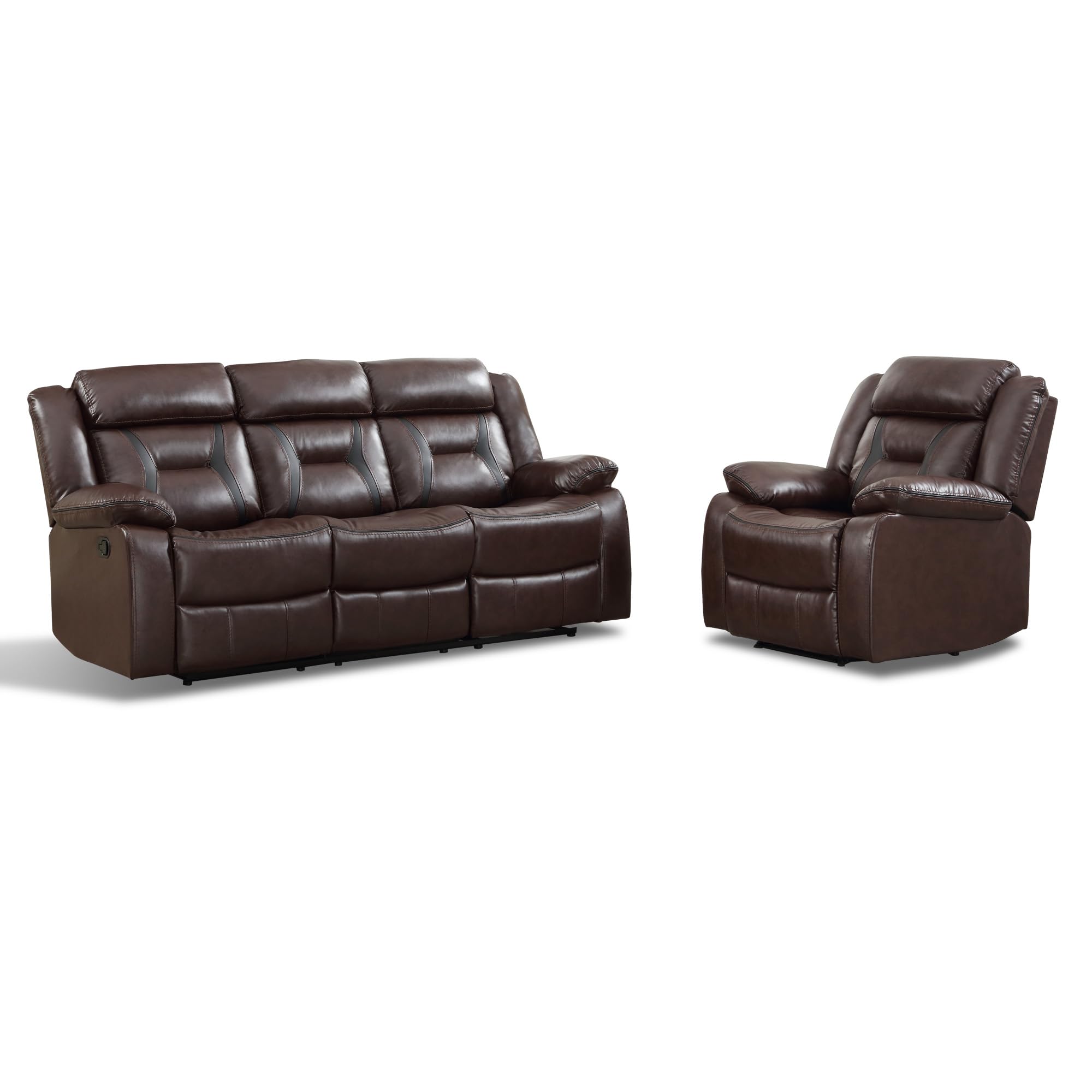 EBELLO Manual Recliner Sofa Set, Faux Leather Reclining Living Room Furniture Set, Included Recliner Chair and 3 Seat Manual Sofa, Dark Brown view 7