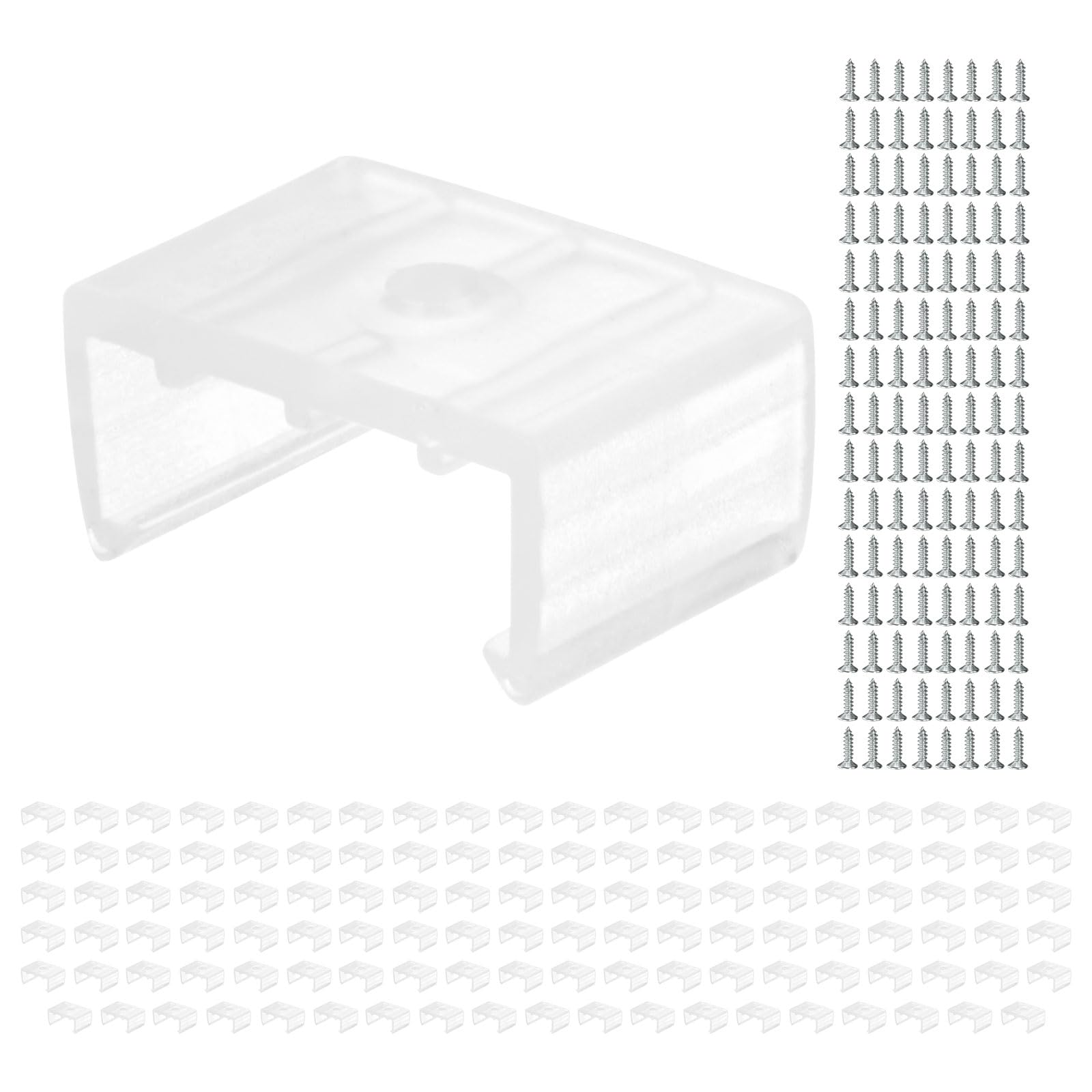 TIXIPEM Waterproof LED Strip Light Clips [120pcs] - Mounting Clips with Screws for 18 to 20mm LED Neon Flexible Strip Lighting, Neon Signs DIY - [Transparent - 0.59 in]