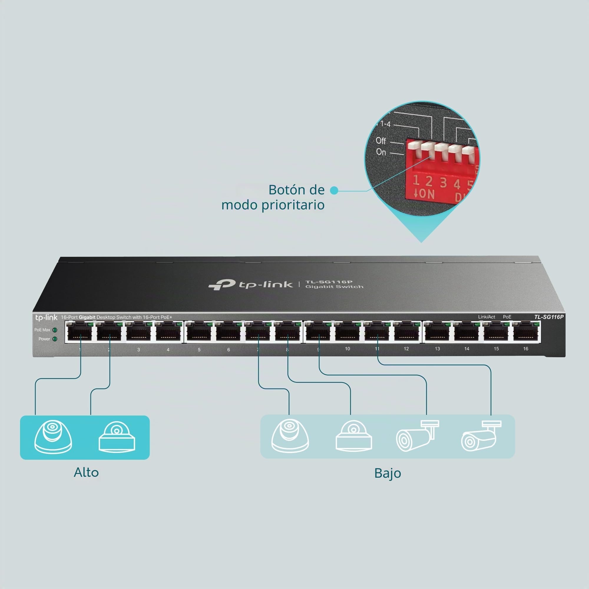 TP-Link TL-SG116P switch No administrado Gigabit Ethernet (10/100/1000) Energía sobre Ethernet (PoE) Negro