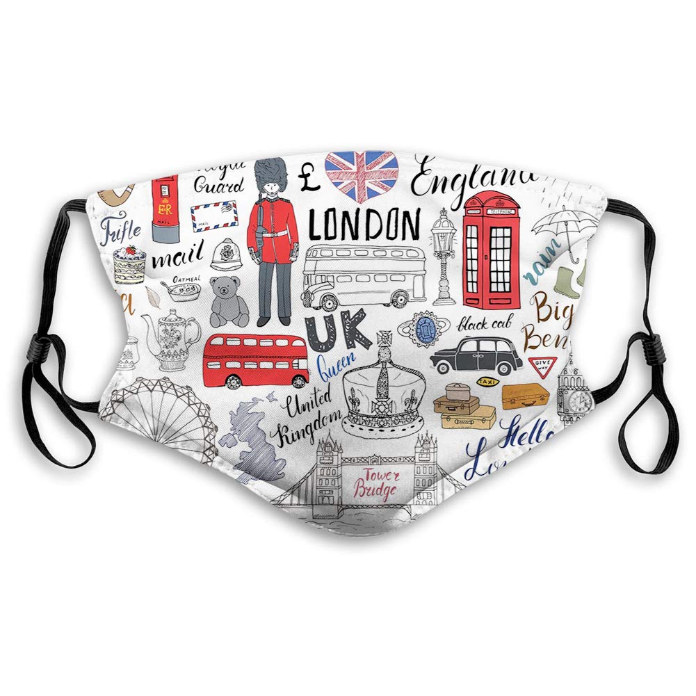 Fillter Face Cloth For adults,I Love London Double Decker Bus Telephone Booth Cab Crown,Cold Mouth Dustproof Double Protection