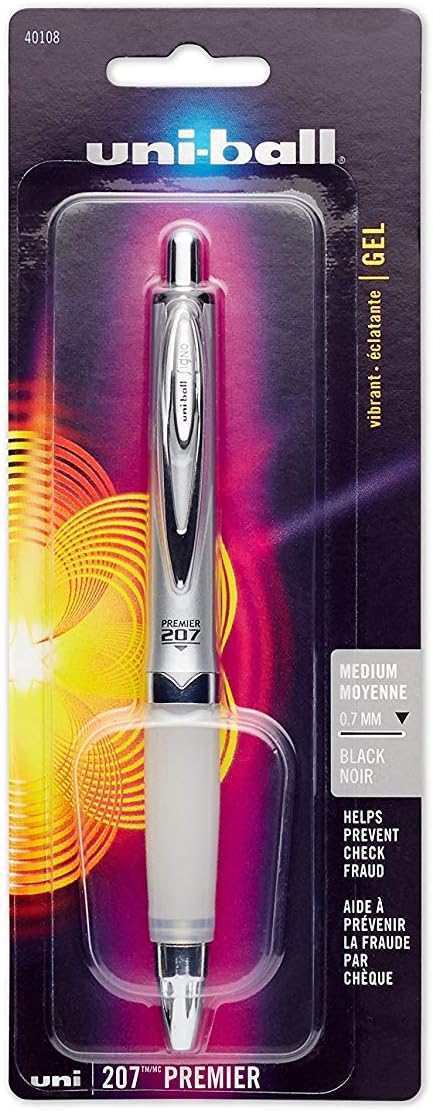 Uni-Ball 40108 207 Premier Retractable Gel Rollerball Pen, Medium Point, Black Ink, 3 Count