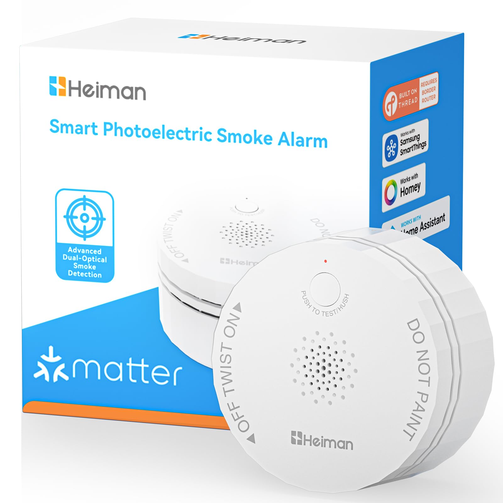 Heiman Rauchmelder Matter mit Temperatur und Feuchtigkeitssensor, S1-TM | austauschbare 5-Jahres-Batterie, Magnethalterung, kompatibel mit Apple HomeKit, SmartThings, Home Assistant und Homey