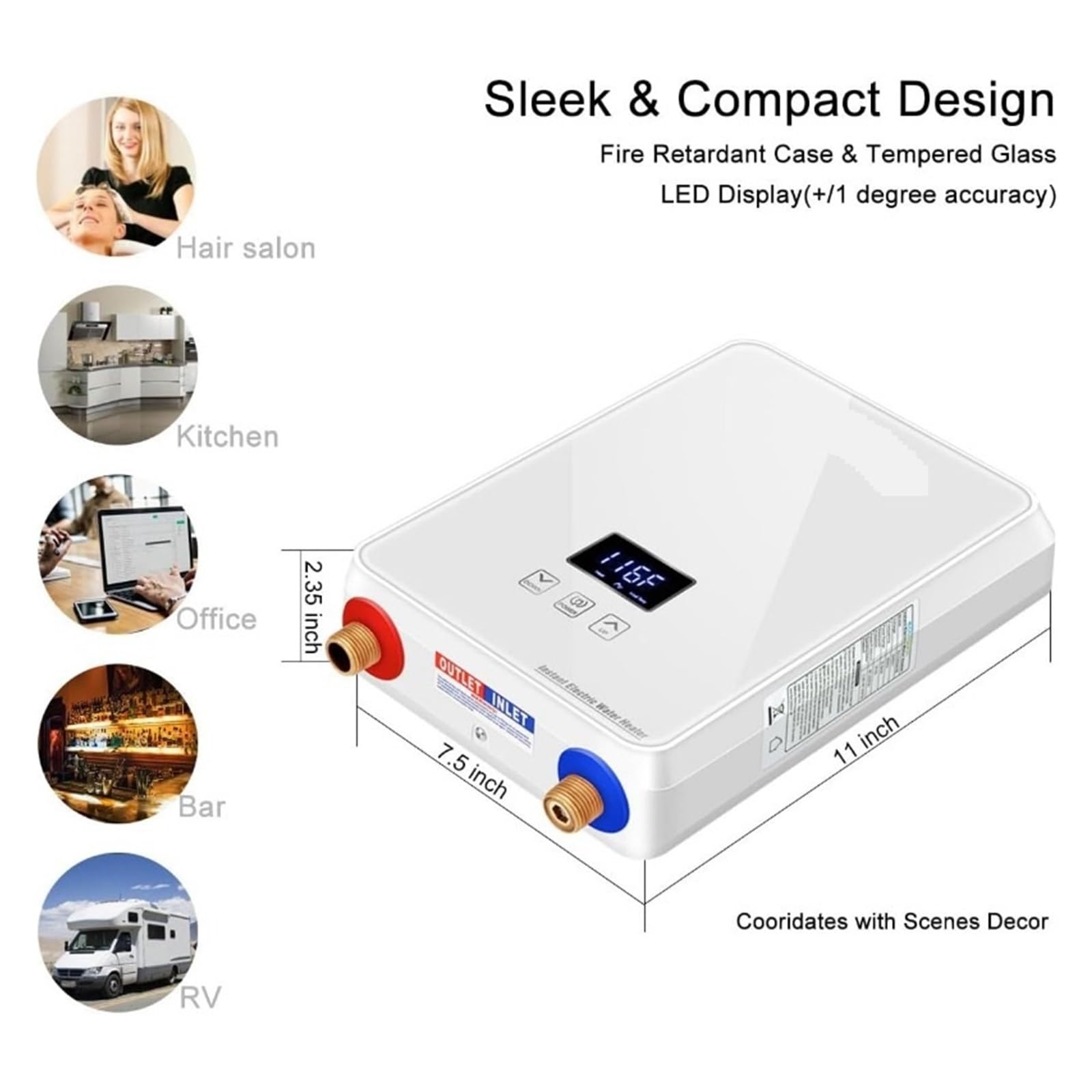 Scaldabagno Senza Serbatoio, Display Digitale Al Punto Di Utilizzo, Scaldacqua Elettrico Istantaneo Con Automodulazione, Protezione Da Surriscaldamento riscaldare rapidamente(White)