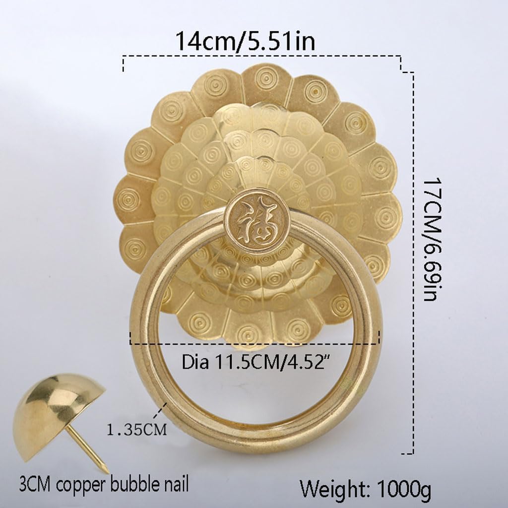 Door Knocker Antique Brass Door Knocker Chinese Decorative Door Handle Classical with Screws Front Door Hardware for Front Door