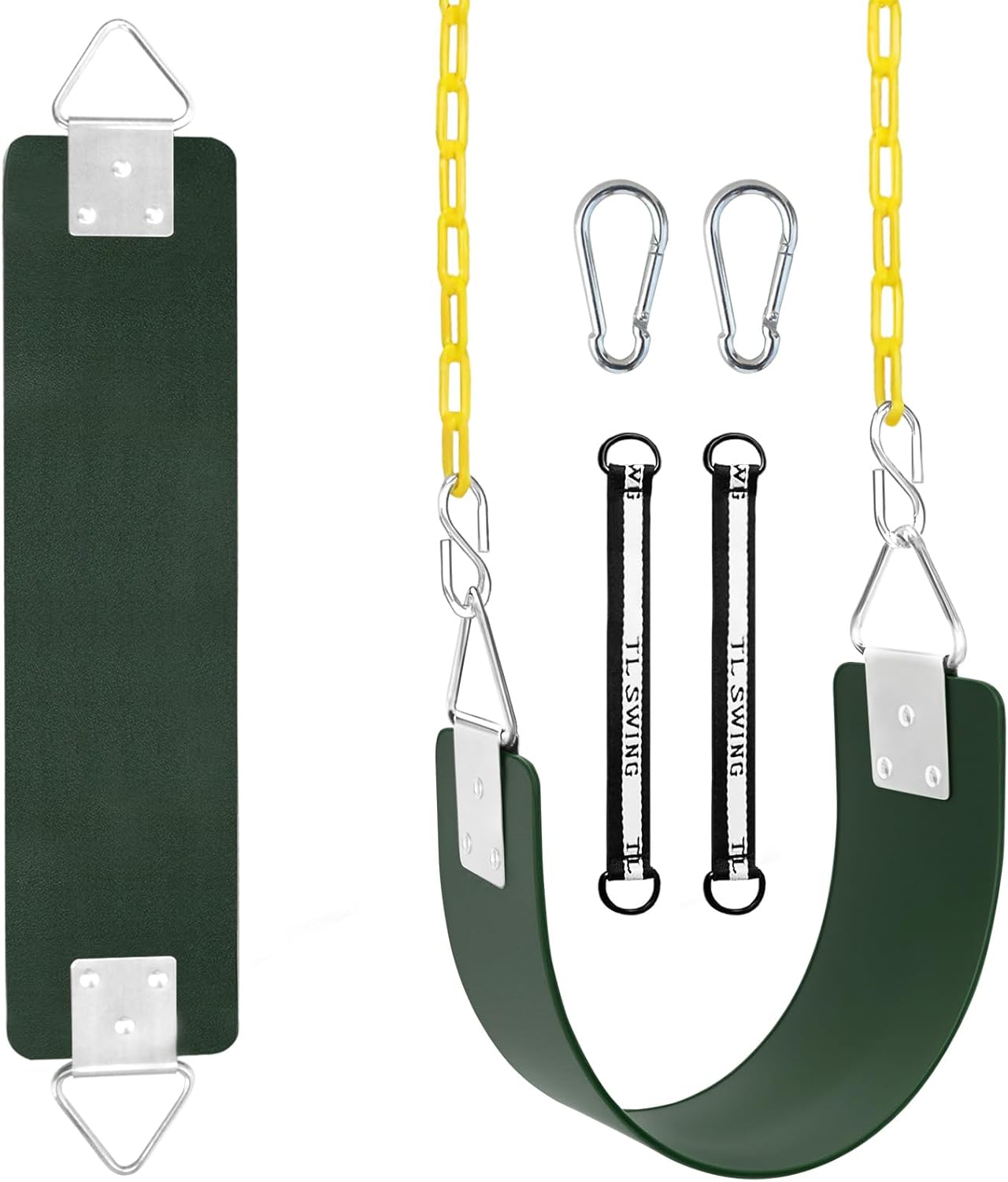 Green Swing Seat with Metal Triangle Ring Bundle with Green Swing Set Seat with Metal Triangle Ring & 66Inch Anti-Rust Chains