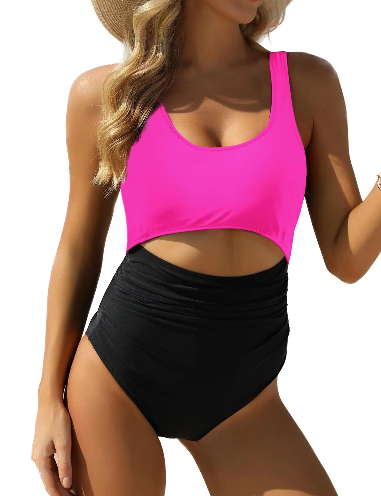 VIMPUNEC Women Tummy Control One Piece Swimsuit High Waisted Bathing Suit Cut Out Swimwear Zise L