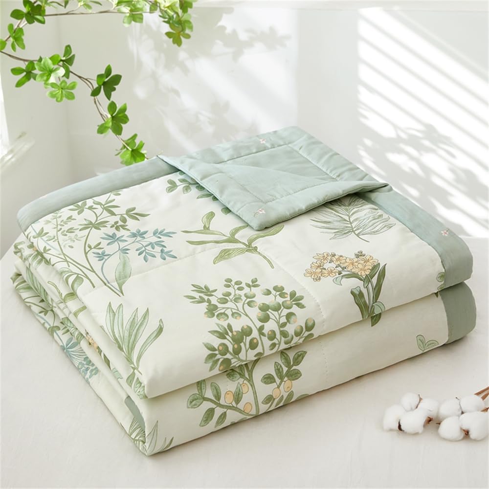 FANSU Copriletto Trapuntato Matrimoniale Singolo Elegante Coperta Trapunta Autunno Stampa Floreale Nordica 100% Cotone Antipolveri Copri Letto per Camera da Letto (Piante verdi,200x230cm)