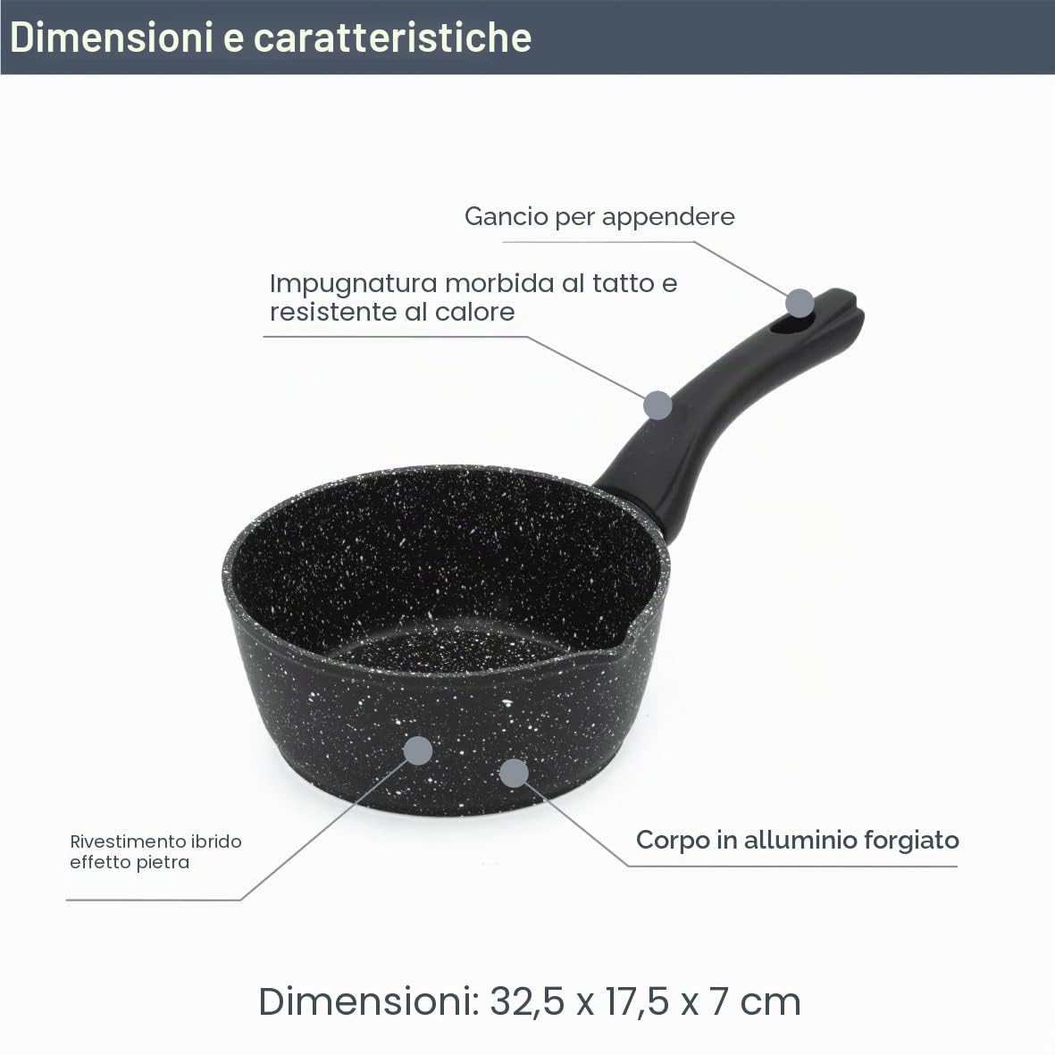 Blackmoor Pentola per il Latte da 16 cm/Rivestimento Antiaderente/Manico Cool Touch/Caratteristiche Unico Beccuccio Versatore/Induzione, a Gas ed Elettrici/Nero