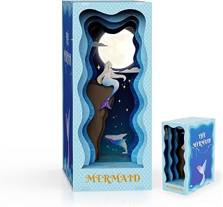 Book Nook Kit, HAMOPY 3D Book Nook Miniature Dollhouse Kit with Sensor Light, Mermaid Moon Night DIY Wooden Puzzle Kit, Decorative Bookends, Dollhouse Bookshelf Insert Decor for Kids/Adults