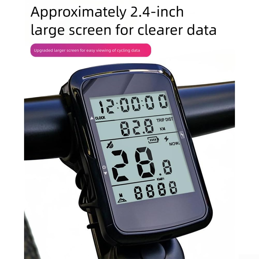 Computer GPS per bicicletta wireless con schermo grande da 2,4 pollici, durata della batteria 28H, ricarica di tipo C, supporto di posizionamento a 5 stelle per GPS/GLONASS/Beidou/Galileo