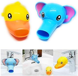 RafaLife - Faucet Cartoon Extender,Sink Handle Extender for Baby,Toddler and Kids Safety and Fun Hand-Washing Solution, Promotes Hand Washing in Children (2 Pack-Yellow Duck,Blue Elephant)