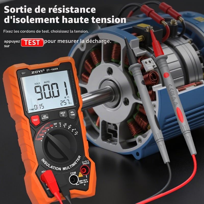 Testeur de résistance d'isolation 1000 V AC/DC, mégohmmètre numérique avancé, mesure la résistance d'isolation jusqu'à 20 GΩ, mesure de tension jusqu'à 1000 V, multimètre électronique à secouer