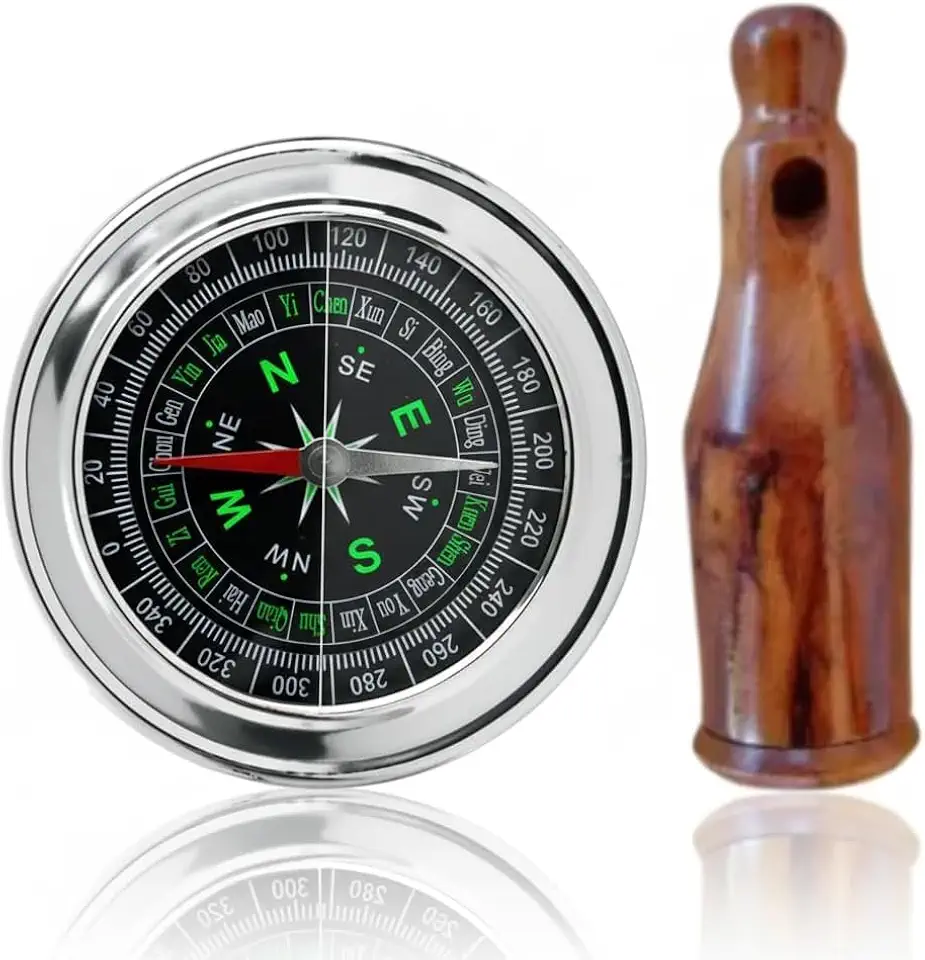 Apito Rola Modelo 21 + Bússola Profissional 7,5 Portátil Camping Caça Trilha