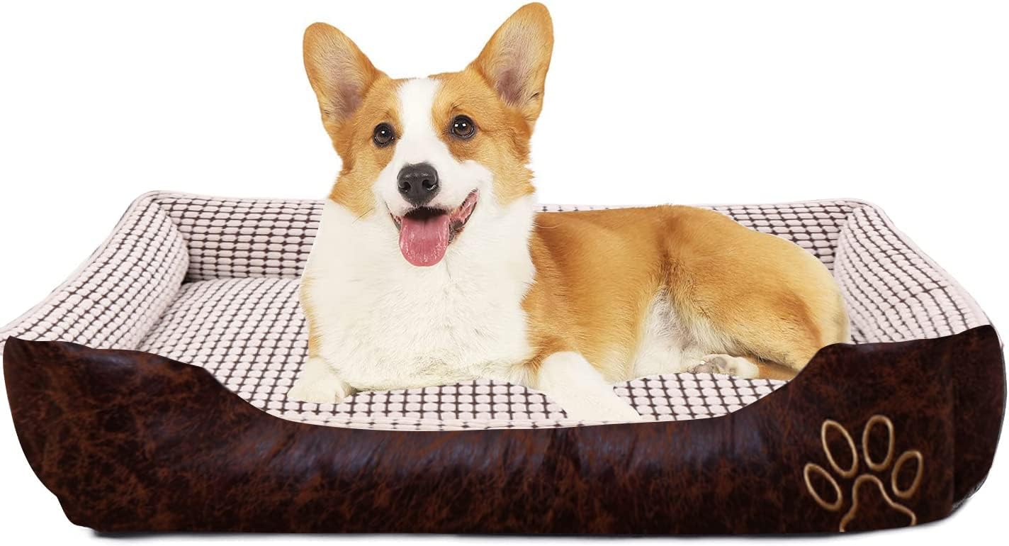 Dog Bed Sofa Lounger Washable Nest Kennel for Indoor Outdoor Outside Sleep Sleeping Puppy Kitten Pet (70 x 55 x 22 cm, Brown, Square Shape)