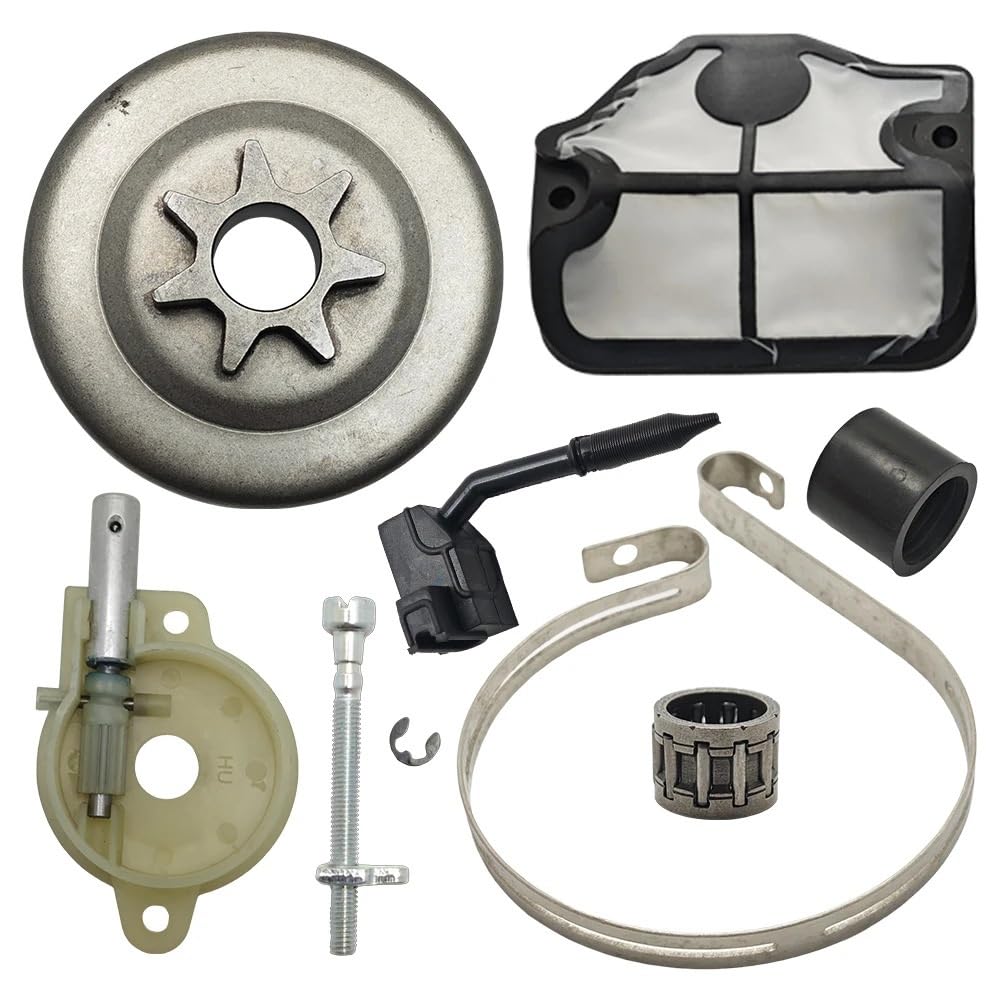 Accesorios Kit de banda de freno tensor de cadena de bomba de aceite de tambor de embrague compatible con repuestos de sierras de cadena de gas HUSQVARNA 142 141 137 136 36 41