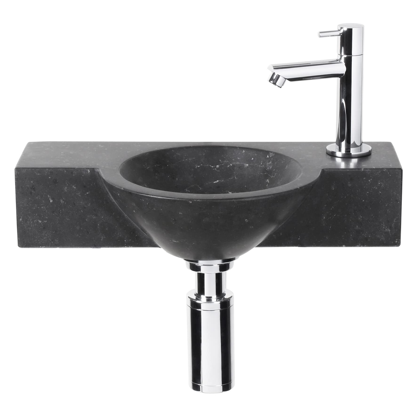 Differnz Teti Lavabo - Lave main Pierre Naturelle Noire - Robinet Droit Chrome - Ensemble Complet - 40 x 23 x 8 cm
