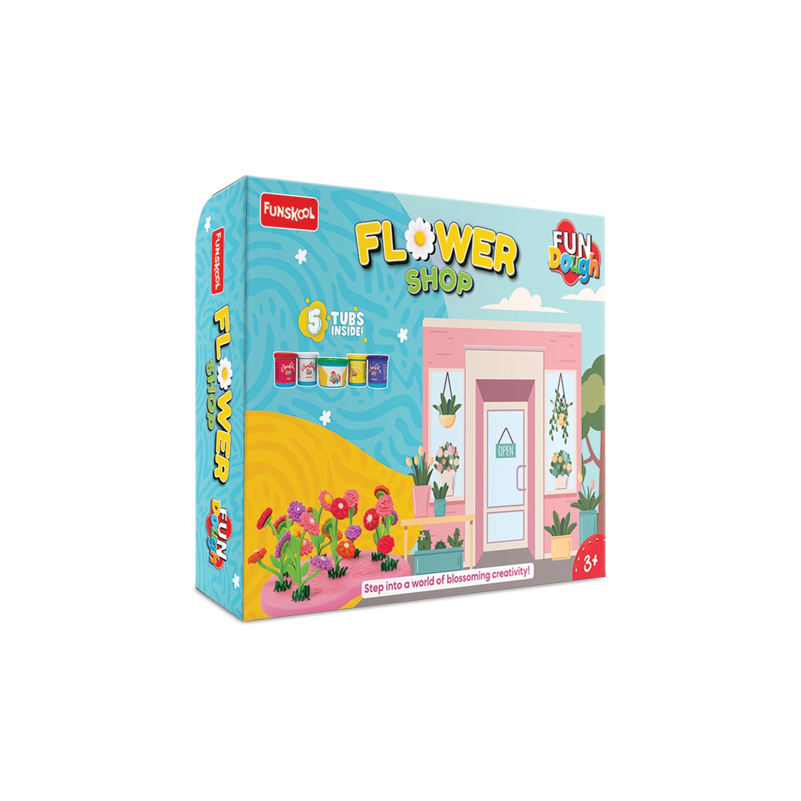 Fundough Funskool Flower Shop, Play Set for Kid, 5 Colorful Tubs of 75g Each (370g Total), Learning, Fun & Engaging Activity, Multicolour, Gift Set for Kids, Age 3+ Years