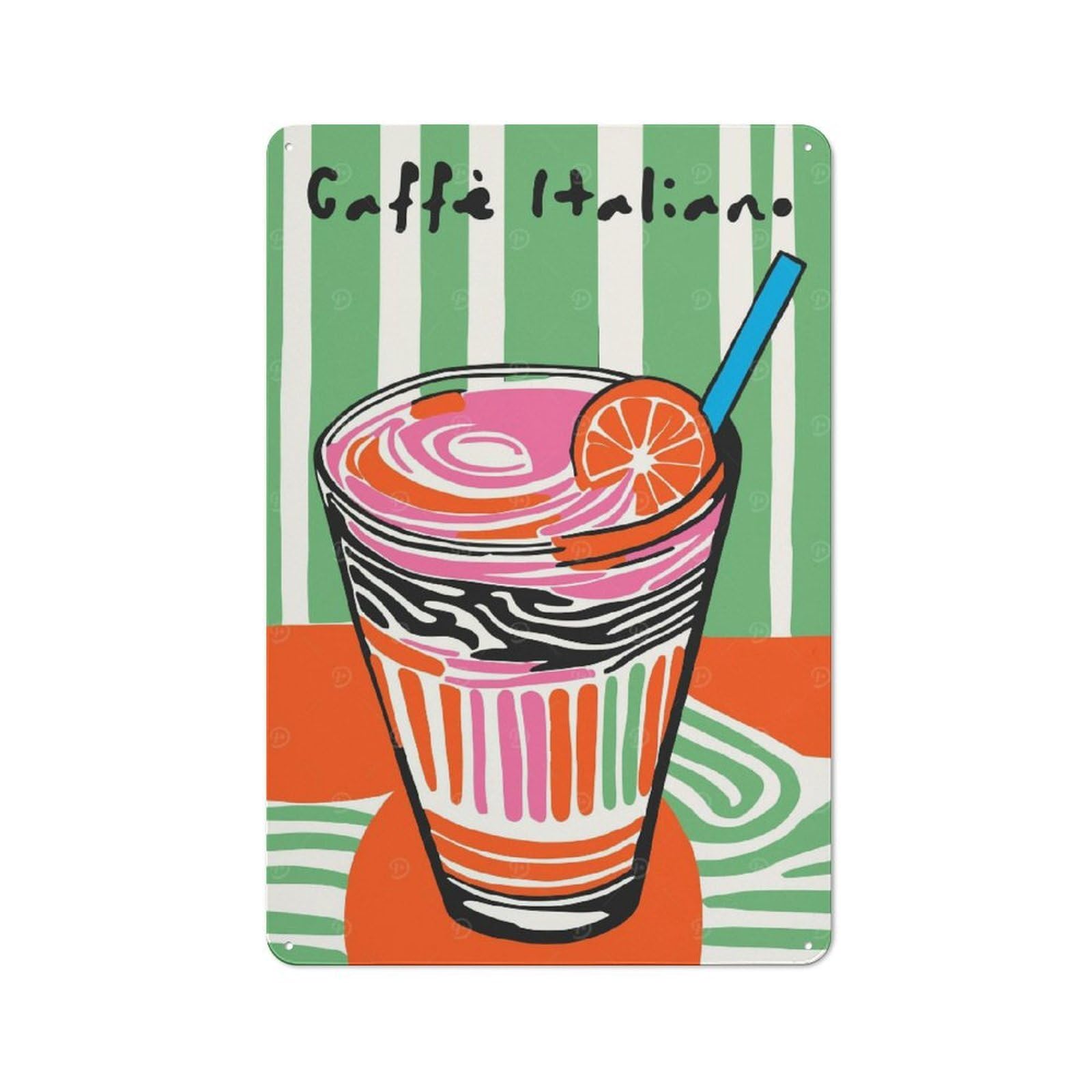 Junmoney Style-14 Metal Plaque 30X20cm With Retro Caffe Italiano For Pub Or Café, Retro Decor, For Pub Decor Enthusiasts Refreshing A Room In Autumn