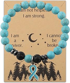 WSNANG PTSD Awareness Gift Teal Ribbon Survivor Bracelet Ovarian Cancer Survivor Gift  Inspirational PTSD Warrior Gift