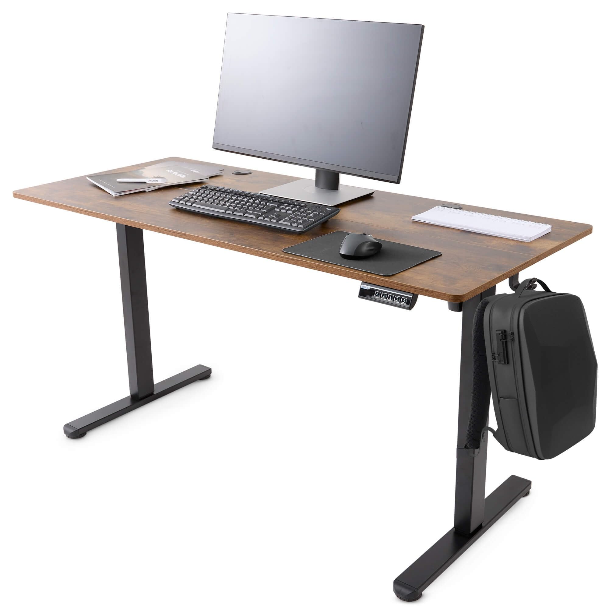 Arebos elektrisch höhenverstellbarer Schreibtisch 120x60 cm | Memory-Funktion | Verstellbarer Computertisch 72-118 cm | Standing Desk | ergonomischer Bürotisch | Steh-Sitz Tisch | Braun