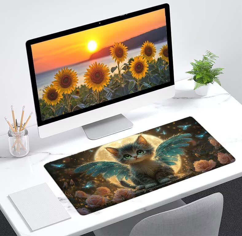 Mouse pad XXL con diseño de gato D1-592 para tapete de PC portátil 2