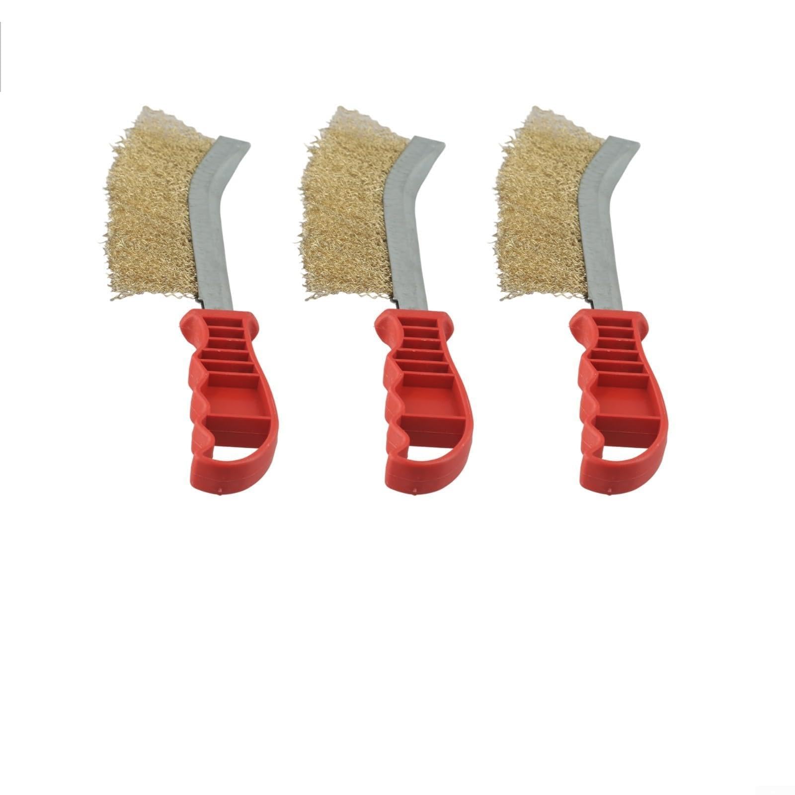 Juego de 3 cepillos de latón de acero inoxidable para limpiar costuras de soldadura de escoria y parrillas de barbacoa - Cepillo de alambre de eliminación de óxido con mango de plástico, 26 x 8 x 3,5