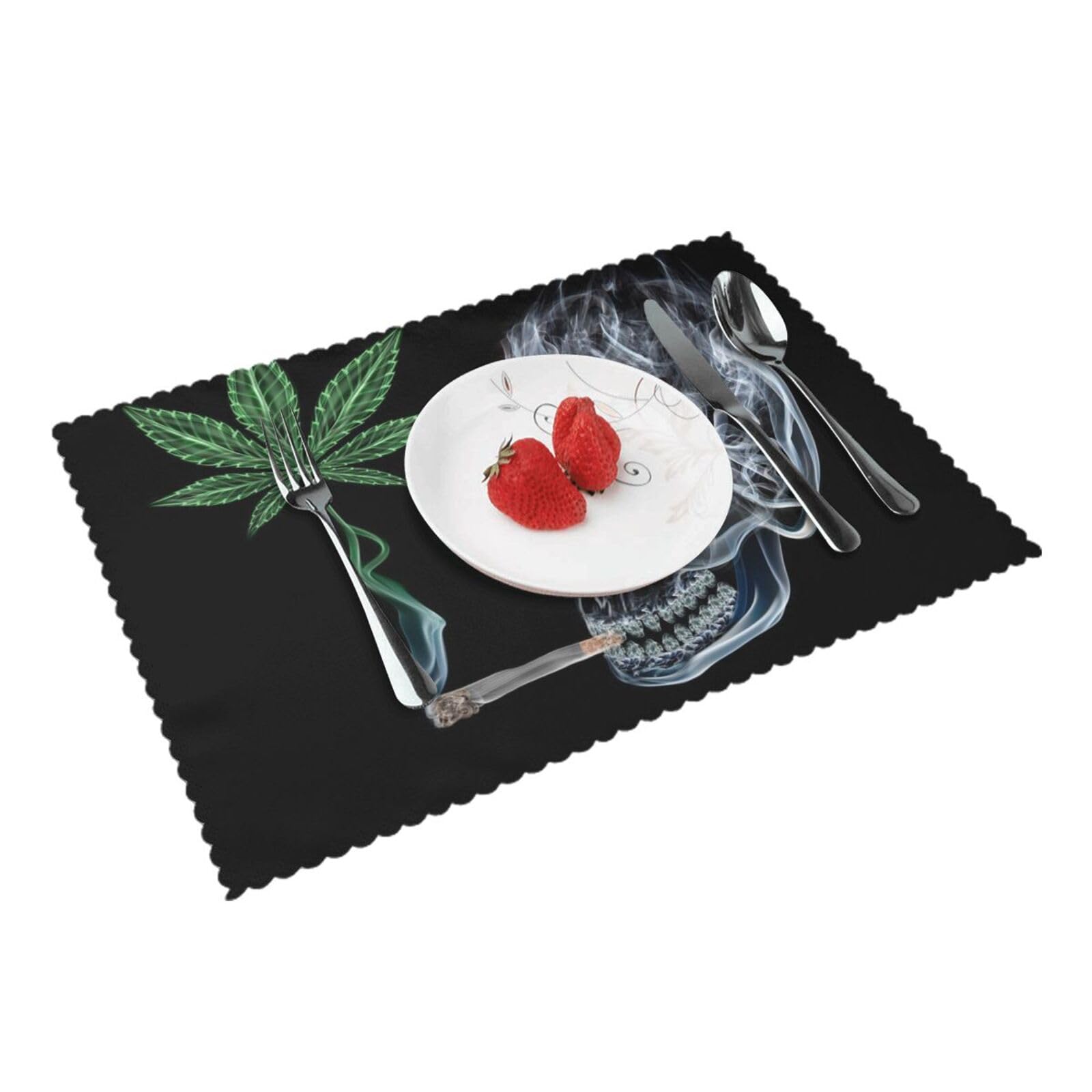 Smoking Skull Printed Placemats Set of 4 PCS Washable Placemat for Kitchen Table Heat-resistant Table Mats 45x30 CM