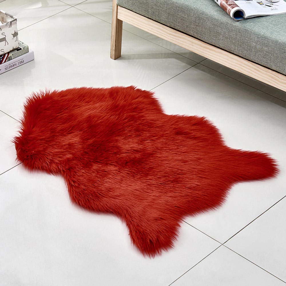 WEIDD Peau de Mouton synthétique,Cozy Sensation comme véritable Laine Tapis en Fourrure synthétique, Man-Made Luxe Laine Tapis de Canapé Coussin ，Gros Rouge 70x120cm en Forme
