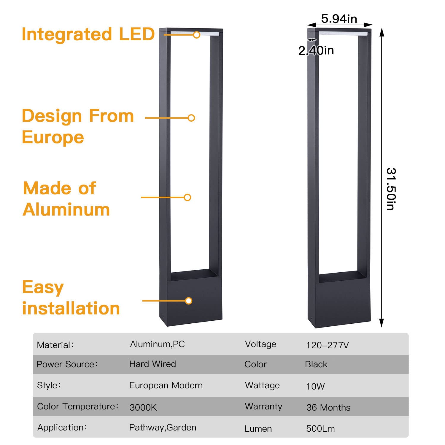 Luces LED para caminos de exterior, diseño europeo moderno, luces para jardín, iluminación paisajística, lámpara de bolardo decorativa, IP54, resistente al agua, aluminio negro, para pasarelas, patios