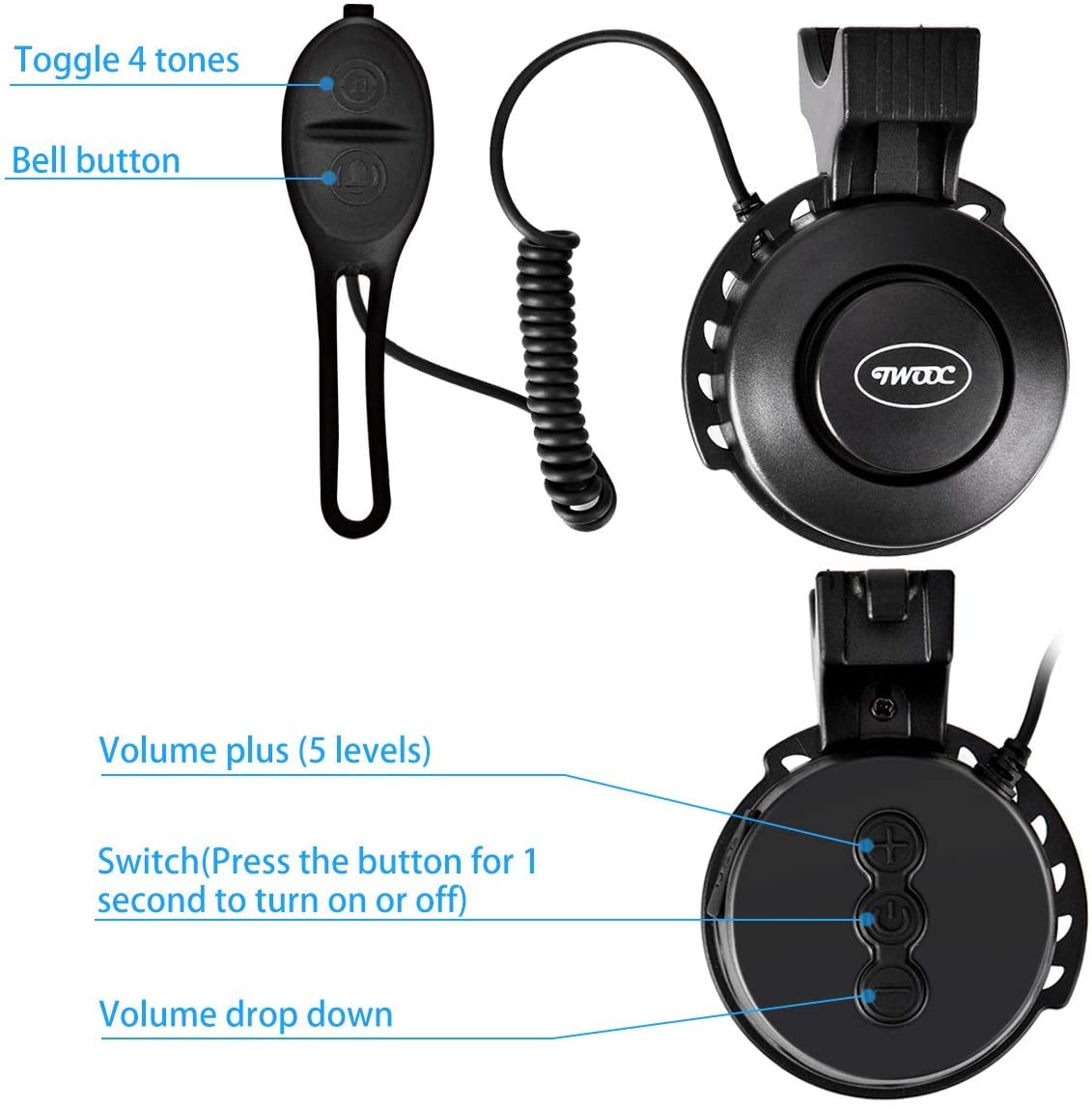 Queta - Campanello per Bicicletta,USB Mini Bicicletta,IP65 + Anti-Polvere + Anti-Drop, per Bicicletta da Strada/BMX, in ABS