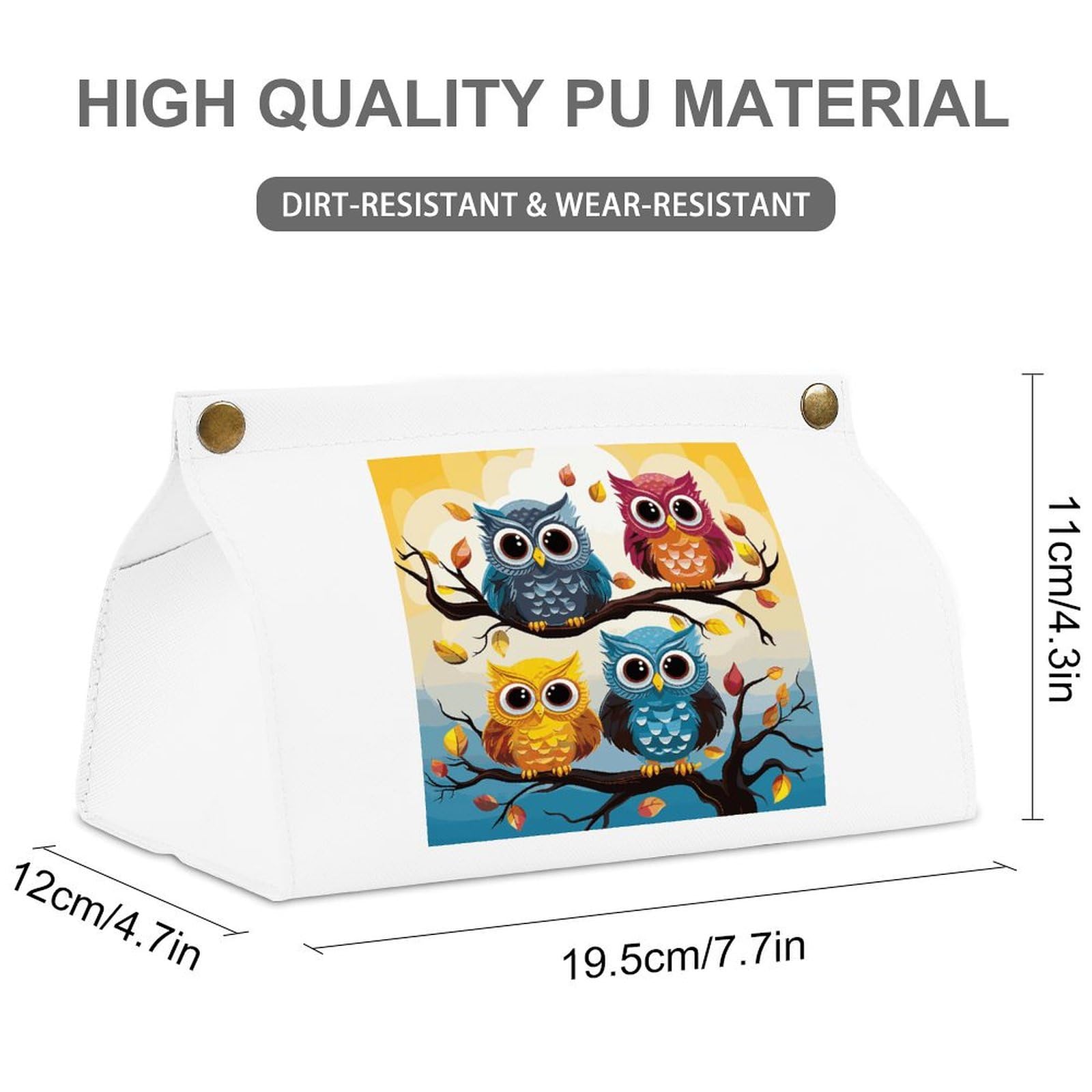 Owls on Tree Branches White Tissue Box Cover Rectangle PU Leather Cover for Tissue Boxes Modern Tissue Holder for Bathroom Office Tissue Holders Decorative Cute Napkin Holder for Kitchen Bedroom