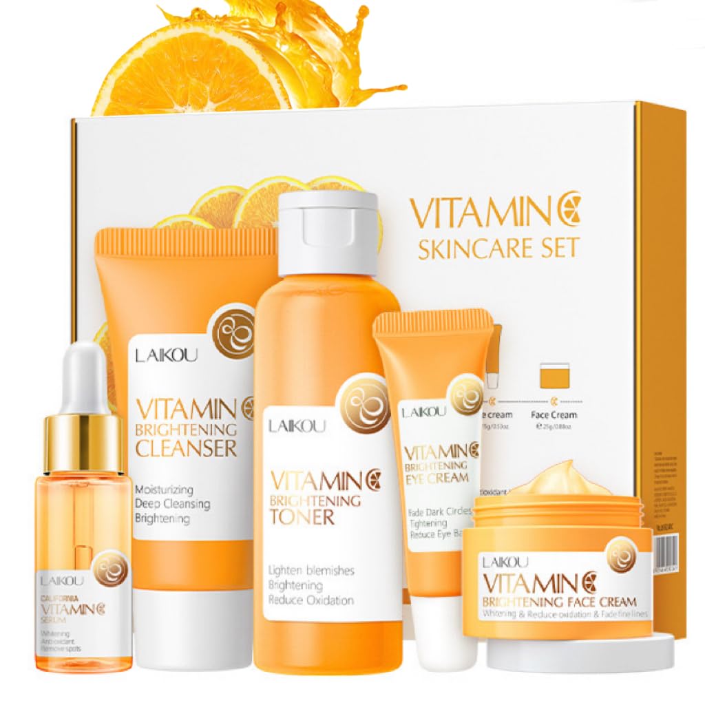 Vitamin C Skin Care Sets,Gifts For Teenage Girls,5PCS Beauty Gift Set,Wonen‘s day Gift Sets Includes Vitamin C Serum For Face-Eye Cream-Cleanser-Toner-Face Cream For Anti-Aging-Correct Dark Spot